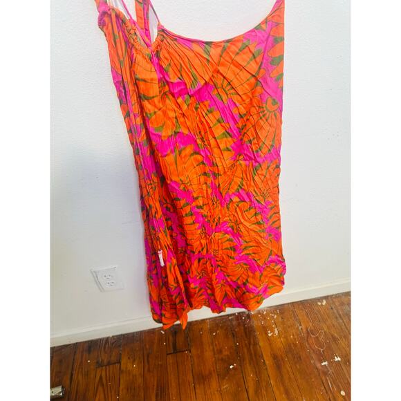 FARM RIO Orange Pink One Shoulder Ruched Waist Tie Copacabana A-Line Dress S - Picture 11 of 16